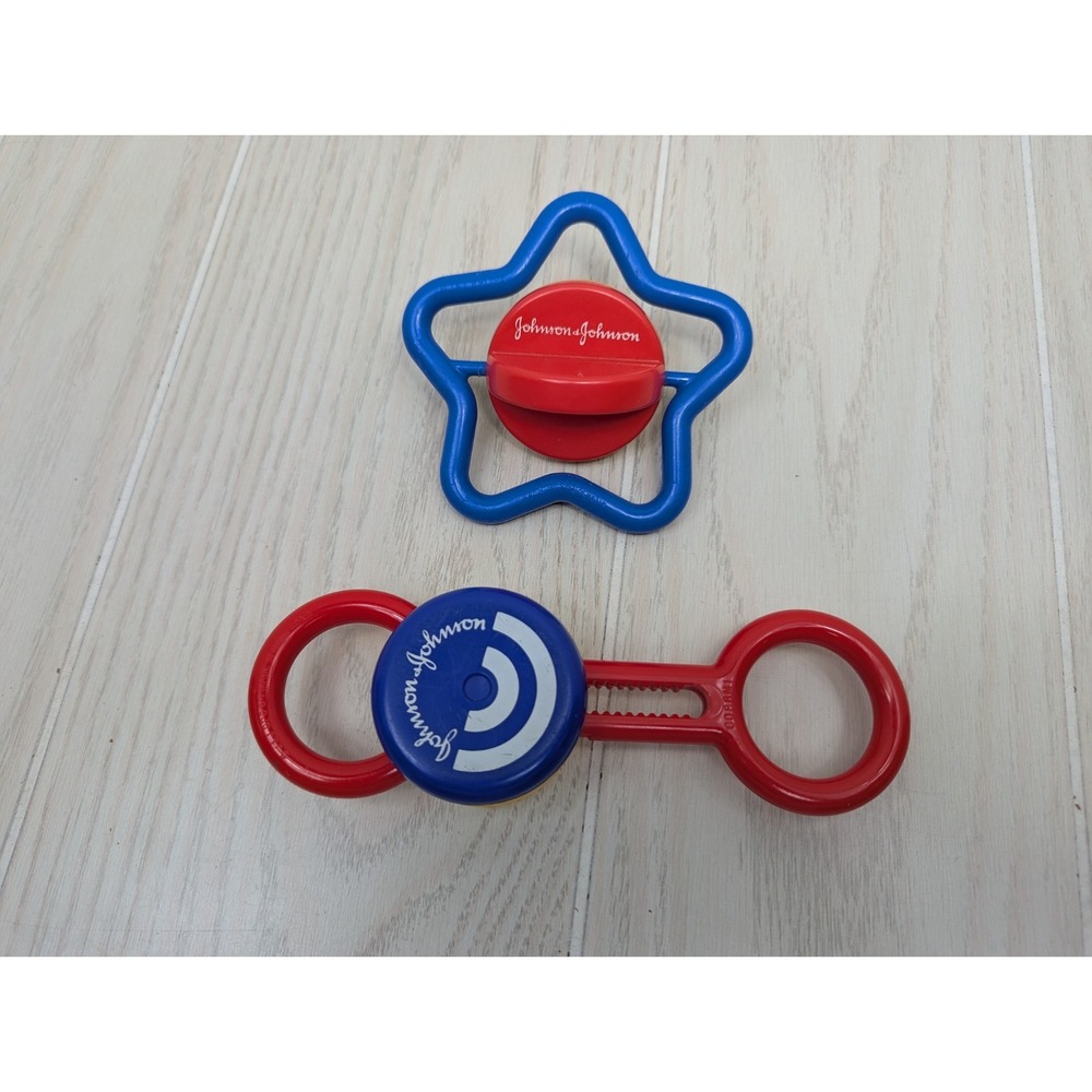 Johnson & Johnson Yo yo + Spinning Star Rattle Teether Blue Red Yellow vintage
